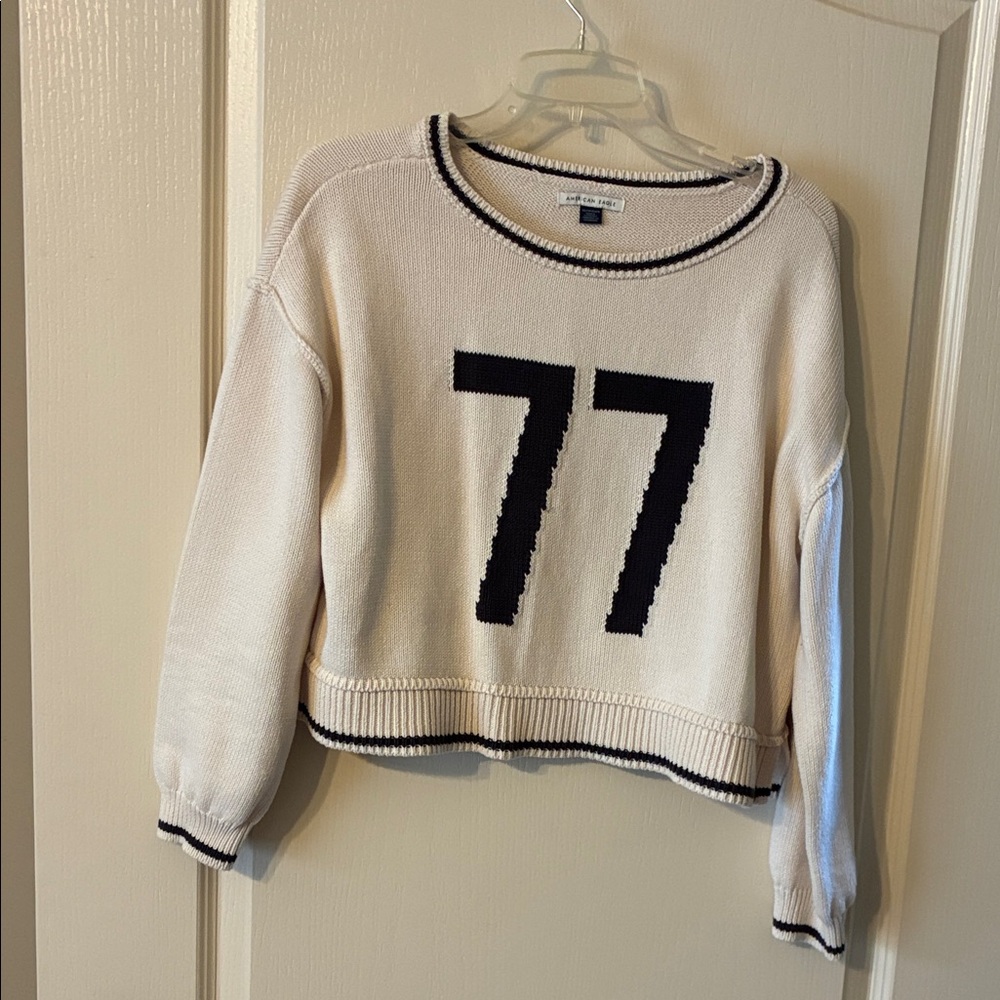 American Eagle Outfitters Cream and Black Number Sweater